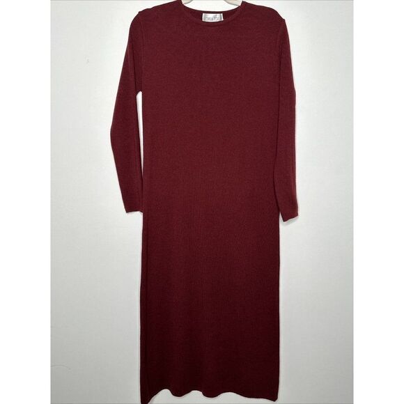 Vintage Wool Blend Women’s Medium Sweater Dress MIDI Maxi Burgundy Stretchy - Picture 4 of 5